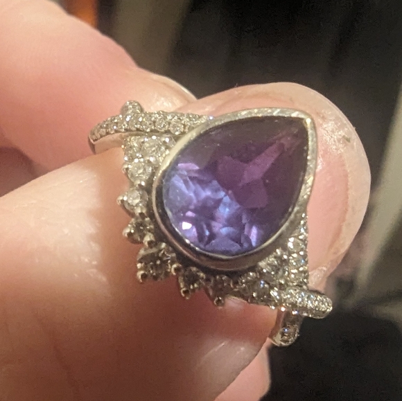 Unique Handmade Alexandrite(color changing) White Gold ring set w/ Pavé Diamonds - Picture 2 of 16